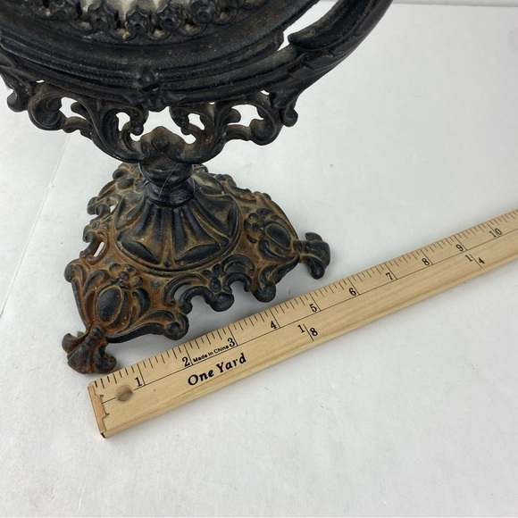 Vintage Victorian Table Top Vanity Oval Black Mirror Cast Iron Ornate Swivel MCM - Picture 3 of 7